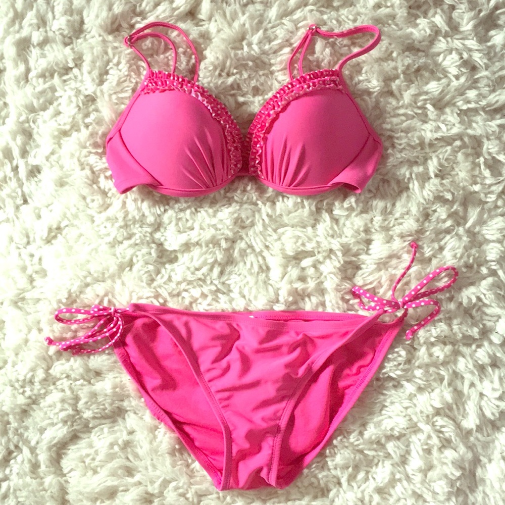 Two piece pink bathing suit